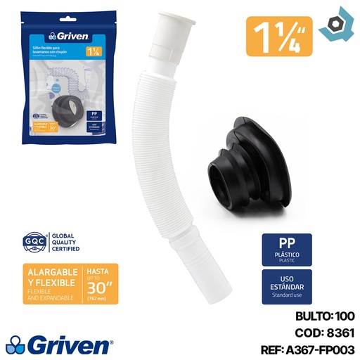 [8361] SIFON PARA LAVAMANOS 1 1/4" X 30" FLEXIBLE GRIVEN