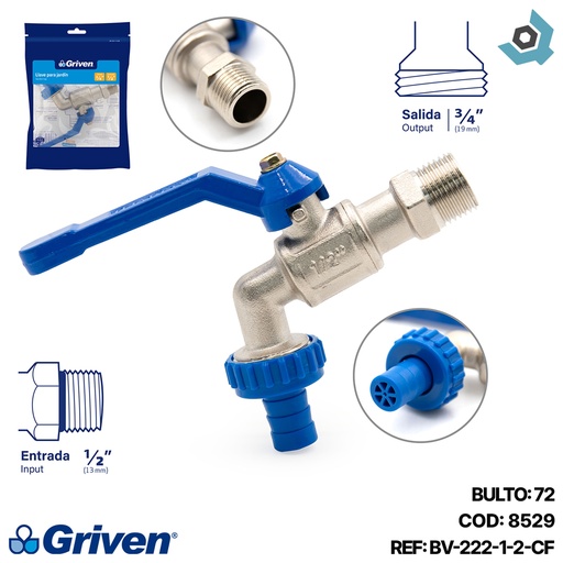 [8529] LLAVE DE CHORRO 1/2" CROMADA CON PICO GRIVEN