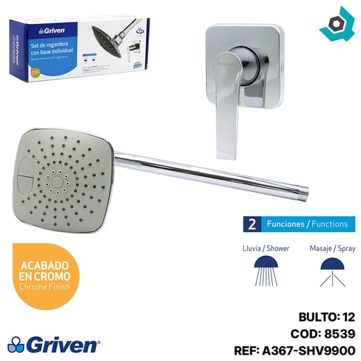[8539] REGADERA PARA BANO 4.5" CON LLAVE DE DUCHA GRIVEN