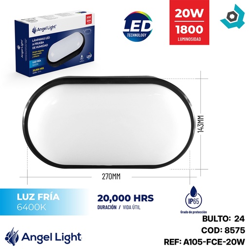[8575] LAMPARA LED SUPERFICIAL 20W ANTIHUMEDAD ANGEL LIGHT
