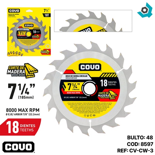 [8597] DISCO DE SIERRA 7 1/4" PARA MADERA COVO