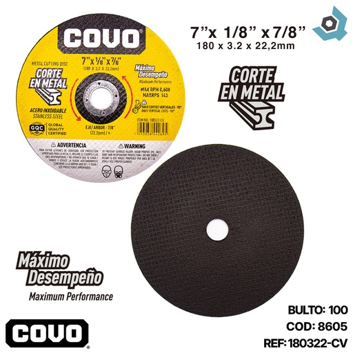 [8605] DISCO PARA CORTE 7" DE METAL COVO