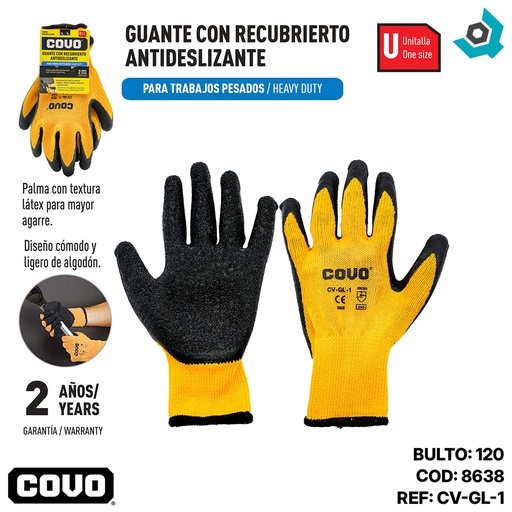 [8638] GUANTES DE SGURIDAD CON RECUBRIMIENTO ANTIDESLIZANTE COVO