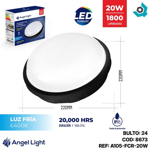 [8673] LAMPARA LED SUPERFICIAL 20W ANTIHUMEDAD ANGEL LIGHT