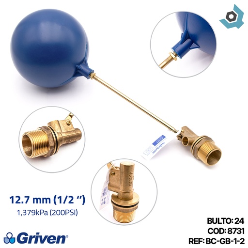 [8731] FLOTADOR CON VARILLA 1/2" PARA TANQUE DE AGUA GRIVEN