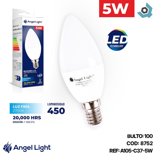 [8752] BOMBILLO LED 5W TIPO VELA ANGEL LIGHT