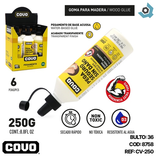 [8758] PEGAMENTO PARA CARPINTERIA 250GR COVO