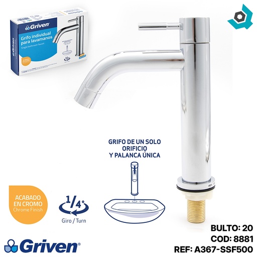 [8881] GRIFERIA PARA LAVAMANOS CUELLO ALTO GRIVEN