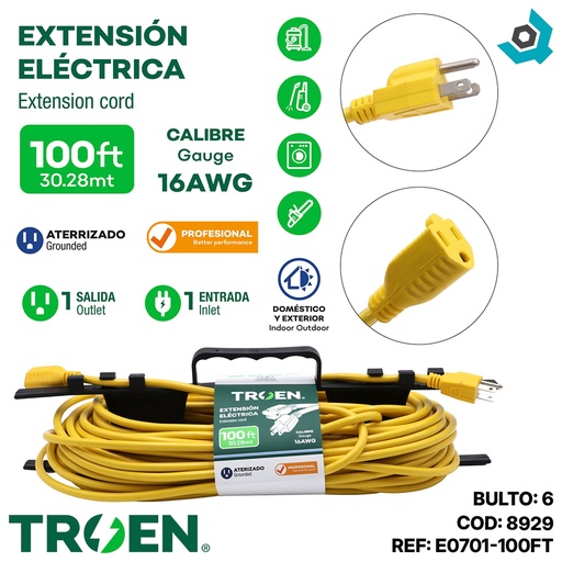 [8929] EXTENSION ELECTRICA 100FT 1 TOMA TROEN