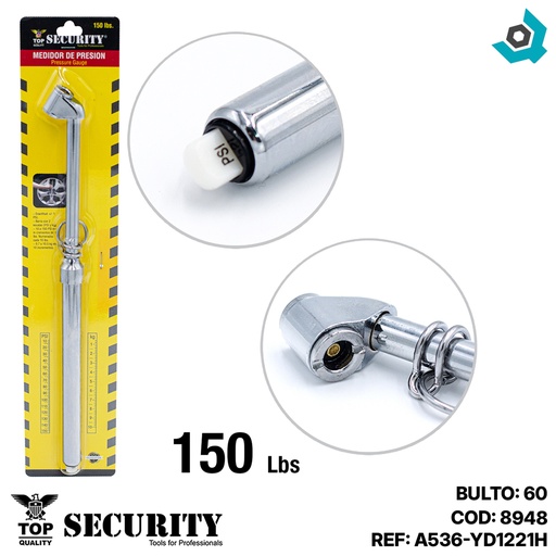 [8948] MEDIDOR DE PRESION PARA NEUMATICOS 150PSI SECURITY