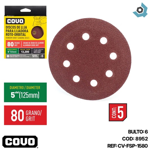 [8952] DISCO ABRASIVO 4 1/2" GRANO 80 PARA PULIR COVO