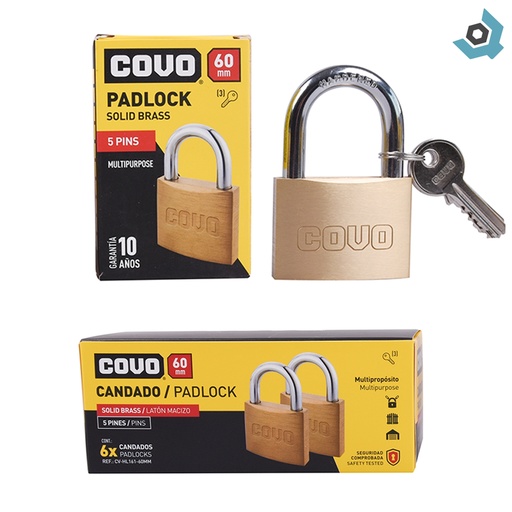 [8961] CANDADO 60MM LATON MACIZO COVO