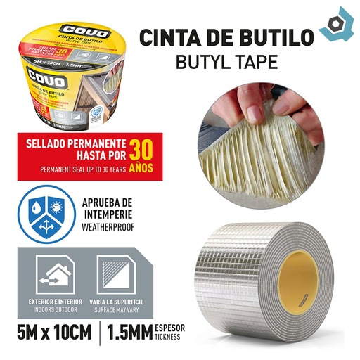 [9042] CINTA DE ALUMINIO DE BUTILO 5M X 10CM COVO
