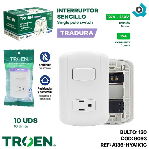 [9093] APAGADOR CON TOMA SENCILLO BEIGE TROEN