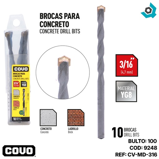 [9248] MECHAS PARA CONCRETO 3/16" COVO