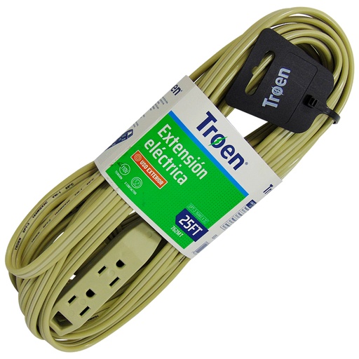 [9402] EXTENSION ELECTRICA 25FT 3 TOMAS CON TIERRA TROEN