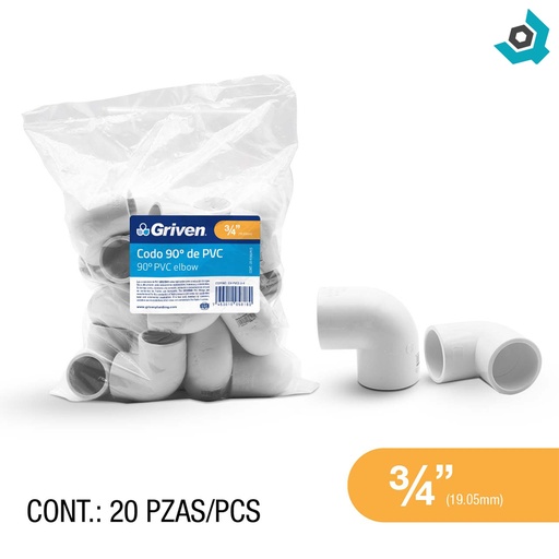 [9410] CODO 90GR PVC SCH 40 3/4" GRIVEN