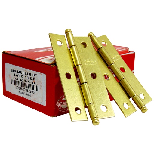 [9457] BISAGRA PARA MUEBLE 3" LATONADA CALIBRE 18 INDUMA