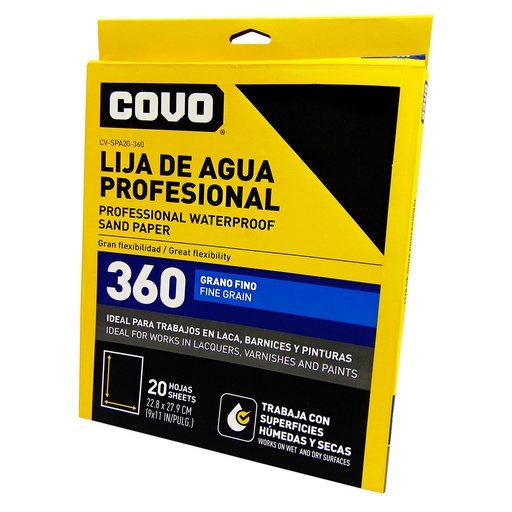 [9497] LIJA DE AGUA 9" X 11" GRANO 360 FINO COVO