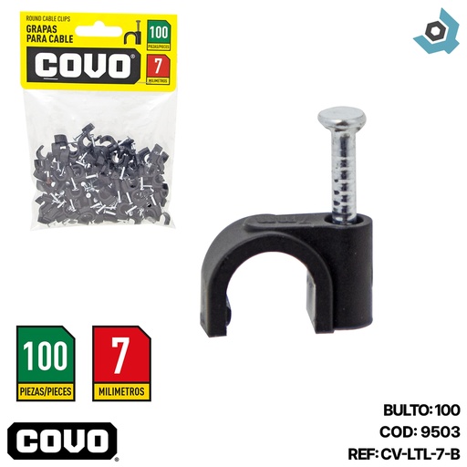 [9503] GRAPAS PARA CABLES 7MM NEGRO COVO
