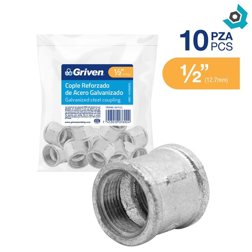 [9535] UNION REFORZADA 1/2" DE ACERO GALVANIZADO GRIVEN