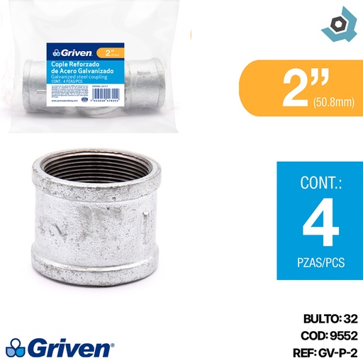 [9552] UNION REFORZADA 2" DE ACERO GALVANIZADO GRIVEN