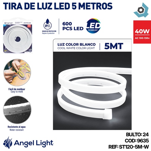 [9635] TIRA DE LUZ LED 5 METROS BLANCO FRIO ANGEL LIGHT