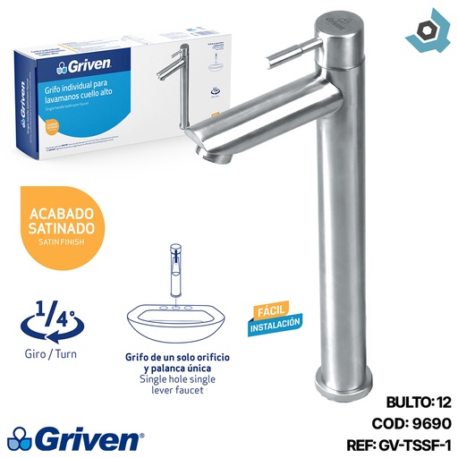 [9690] GRIFERIA PARA LAVAMANOS INDIVIDUAL CUELLO ALTO GRIVEN