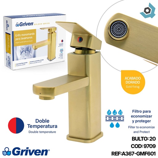 [9709] GRIFERIA PARA LAVAMANOS MONOMANDO GRIVEN GOLDEN