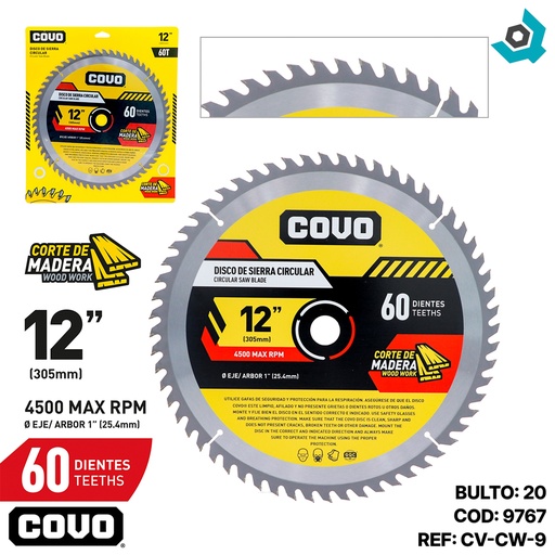 [9767] DISCO DE SIERRA 12" PARA MADERA COVO