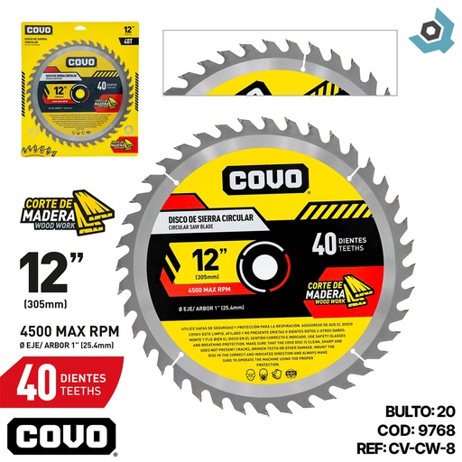 [9768] DISCO DE SIERRA 12" PARA MADERA COVO