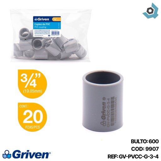 [9907] UNION PVC 3/4" SENCILLA GRIS GRIVEN