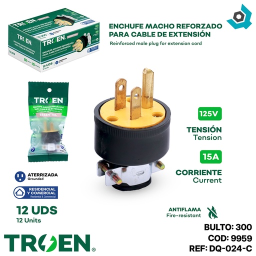 [9959] ENCHUFE ELECTRICO 110V REFORZADO CON TIERRA TROEN