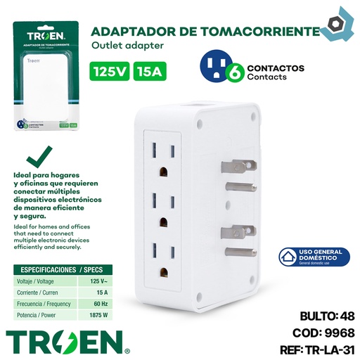 [9968] ADAPTADOR DE CORRIENTE 6 TOMAS TROEN