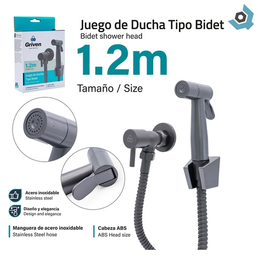 [11131] REGADERA PARA BANO TIPO BIDET GRIS METALICO GRIVEN GUN METAL