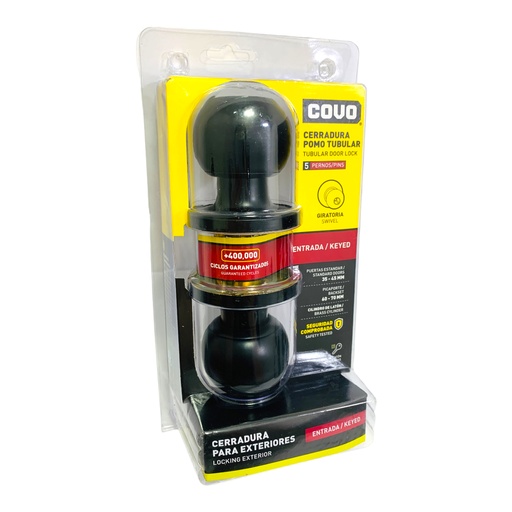 [11231] CERRADURA DE POMO TUBULAR PARA DORMITORIO NEGRO COVO