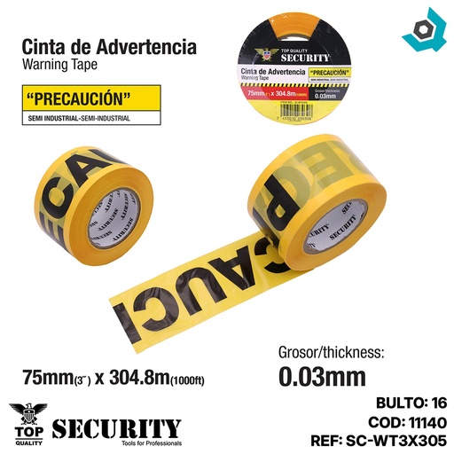 [11140] CINTA DE ADVERENCIA 3" X 304 METROS SECURITY