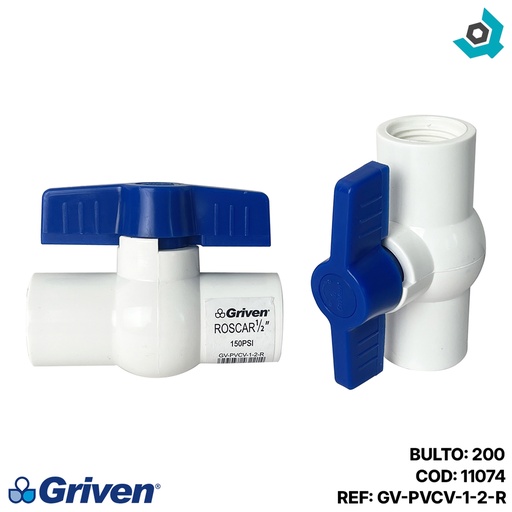 [11074] VALVULA 1/2" DE PVC CON ROSCA GRIVEN