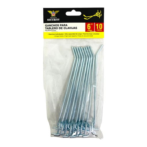 [11127] GANCHOS PARA TABLEROS DE CLAVIJA 6" 10 PIEZAS SECURITY