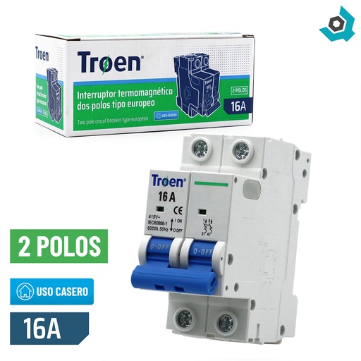 [11168] BREAKER TERMOMAGNETICO 16A 2P TIPO EUROPEO TROEN
