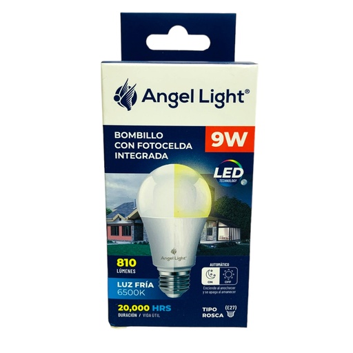 [11291] BOMBILLO LED 9W CON FOTOCELDA LUZ FRIA 6500K ANGEL LIGHT