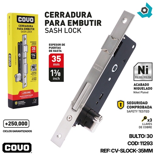 [11293] CERRADURA PARA EMBUTIR 35MM NIQUELADO COVO