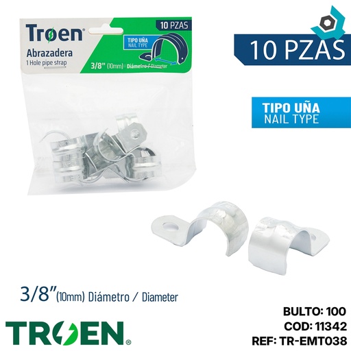 [11342] ABRAZADERAS 3/8" 10 PZS TROEN