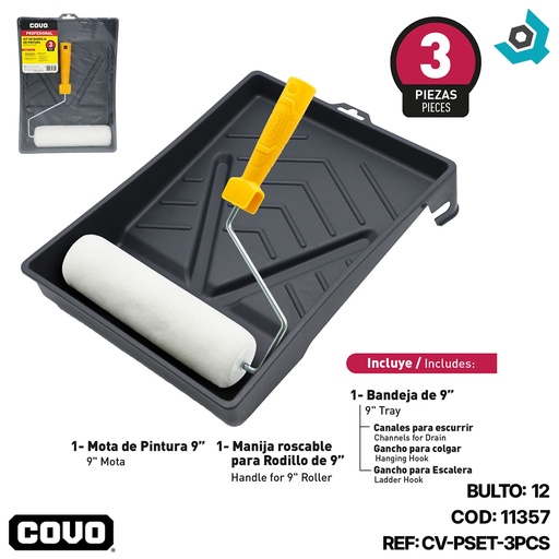 [11357] KIT DE BANDEJA PARA PINTAR PROFESIONAL 3 PZAS COVO