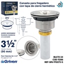 DESAGUE PARA FREGADERO CON CANASTA Y TAPA DE CIERRE HERMETICO 3 1/2" GRIVEN ELITE