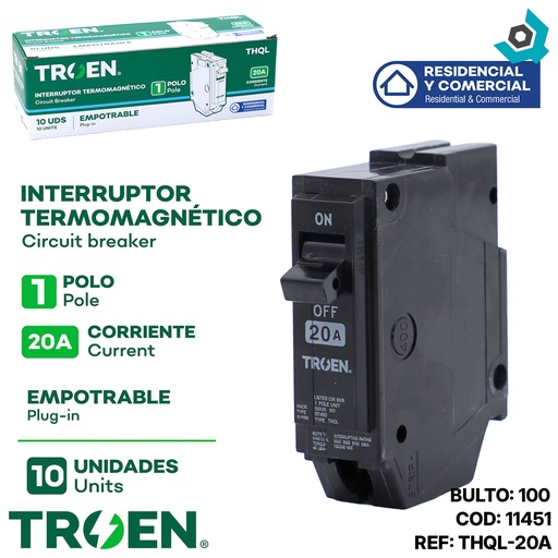 [11451] BREAKER PARA EMPOTRAR 1P X 20AMP TROEN