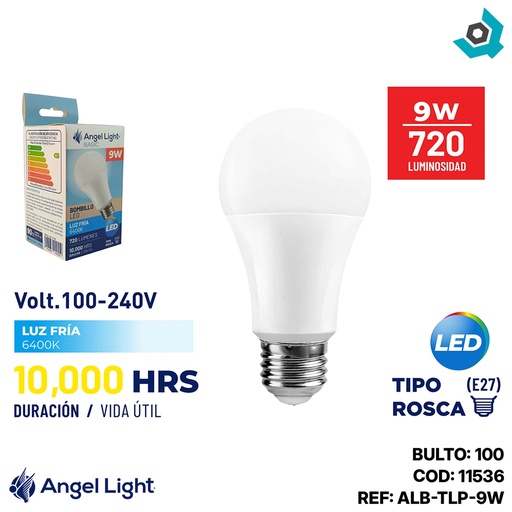 [11536] BOMBILLO LED 9W MULTIVOLTAJE ANGEL LIGHT BASIC