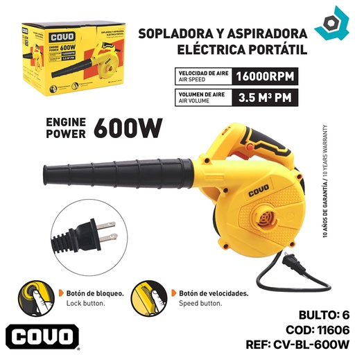 [11606] SOPLADORA Y ASPIRADORA ELECTRICA PORTATIL 600W COVO