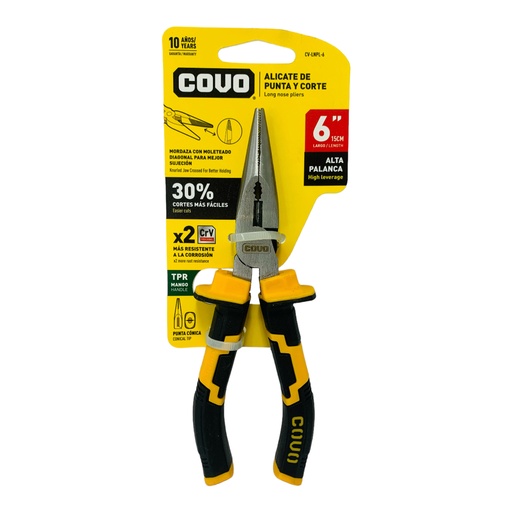 [12145] ALICATE DE CORTE Y PUNTA LARGA 6" COVO