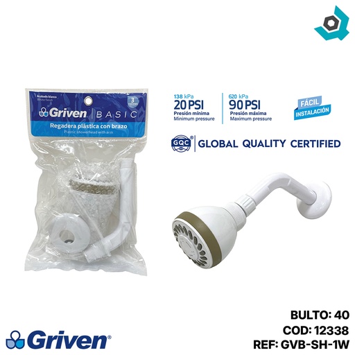 [12338] REGADERA PVC CON BRAZO GRIVEN BASIC